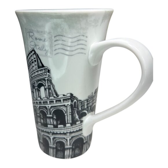 222 Fifth World Traveler Rome Italy Mug Porcelain Black & White 12 Oz - Picture 2 of 9